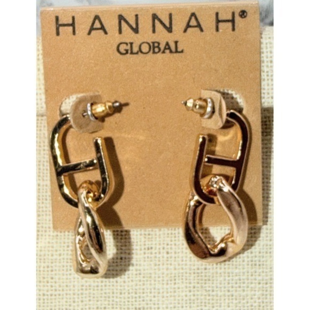 Hannah Global Gold Tone Geometric Link Dangle Earrings New Unworn